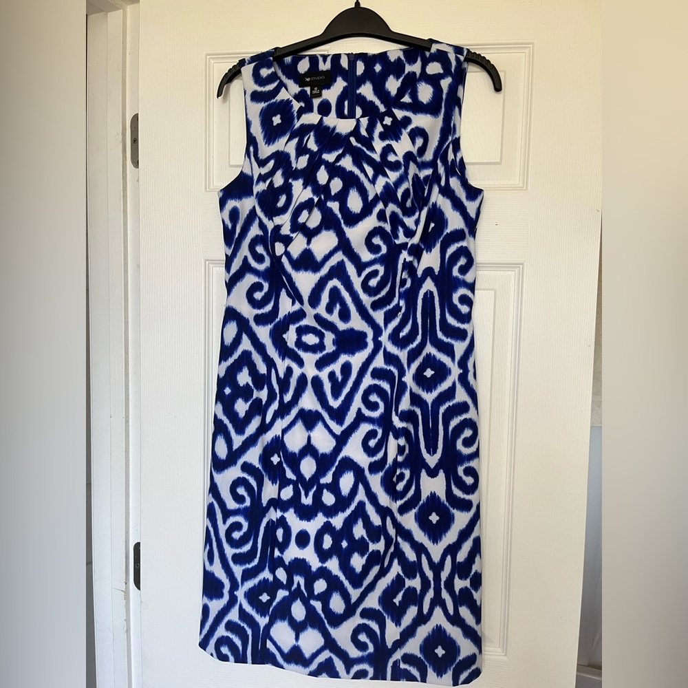 AB Studio Navy and White Geometric sheath Dress
